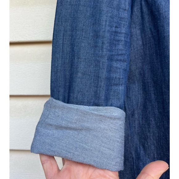 Theory blue denim-like long-sleeved button down shirt,side slits,chest pockets S - Picture 8 of 11